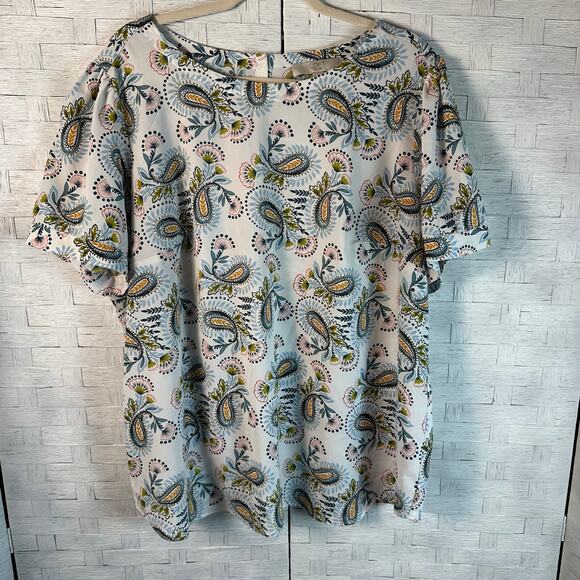 Loft Paisley lightweight blouse short sleeve button up back office plus size - Picture 1 of 8